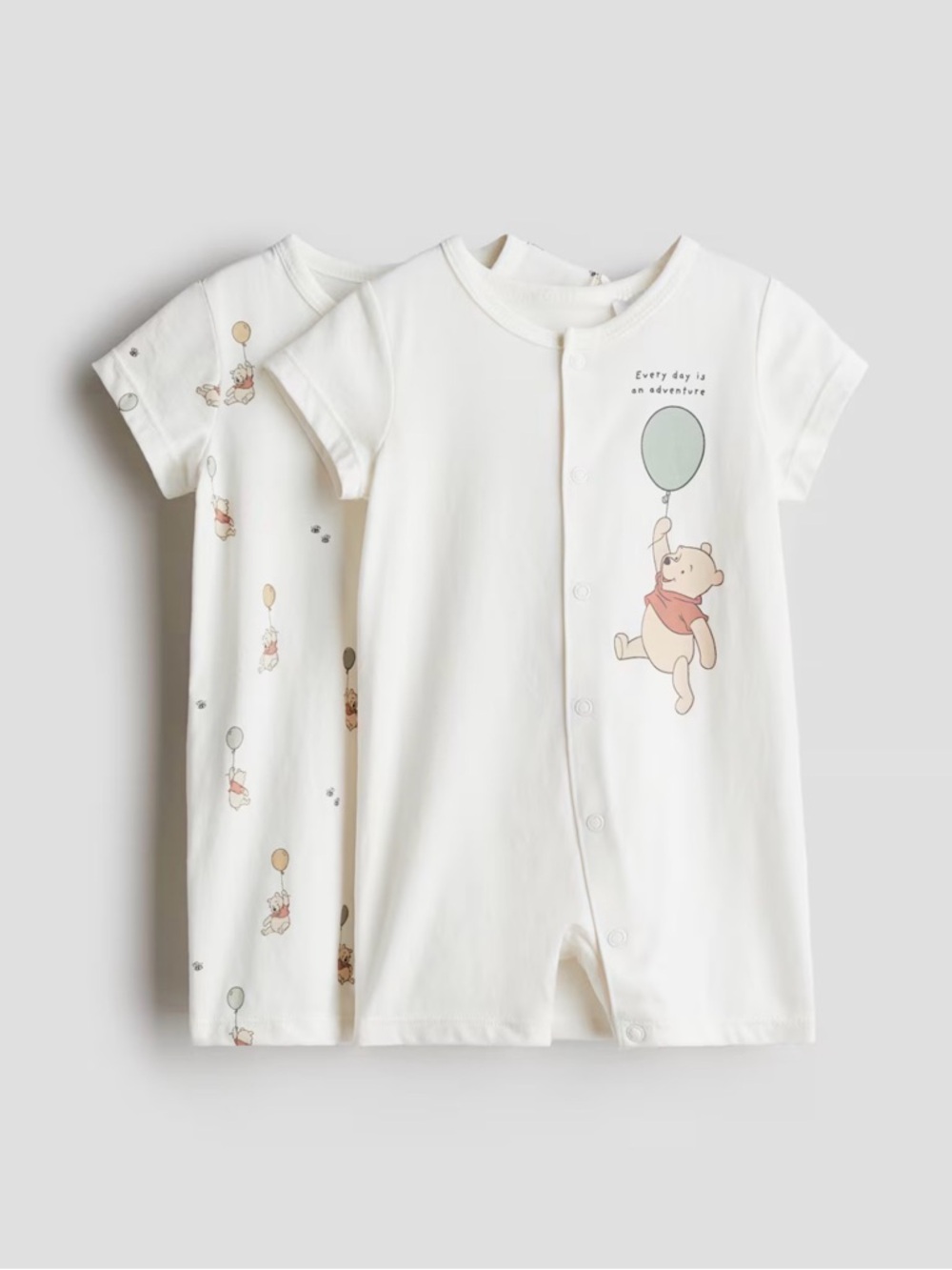H&M White Bear Balloon Print Kids Pajama Rompers - 2 Pack